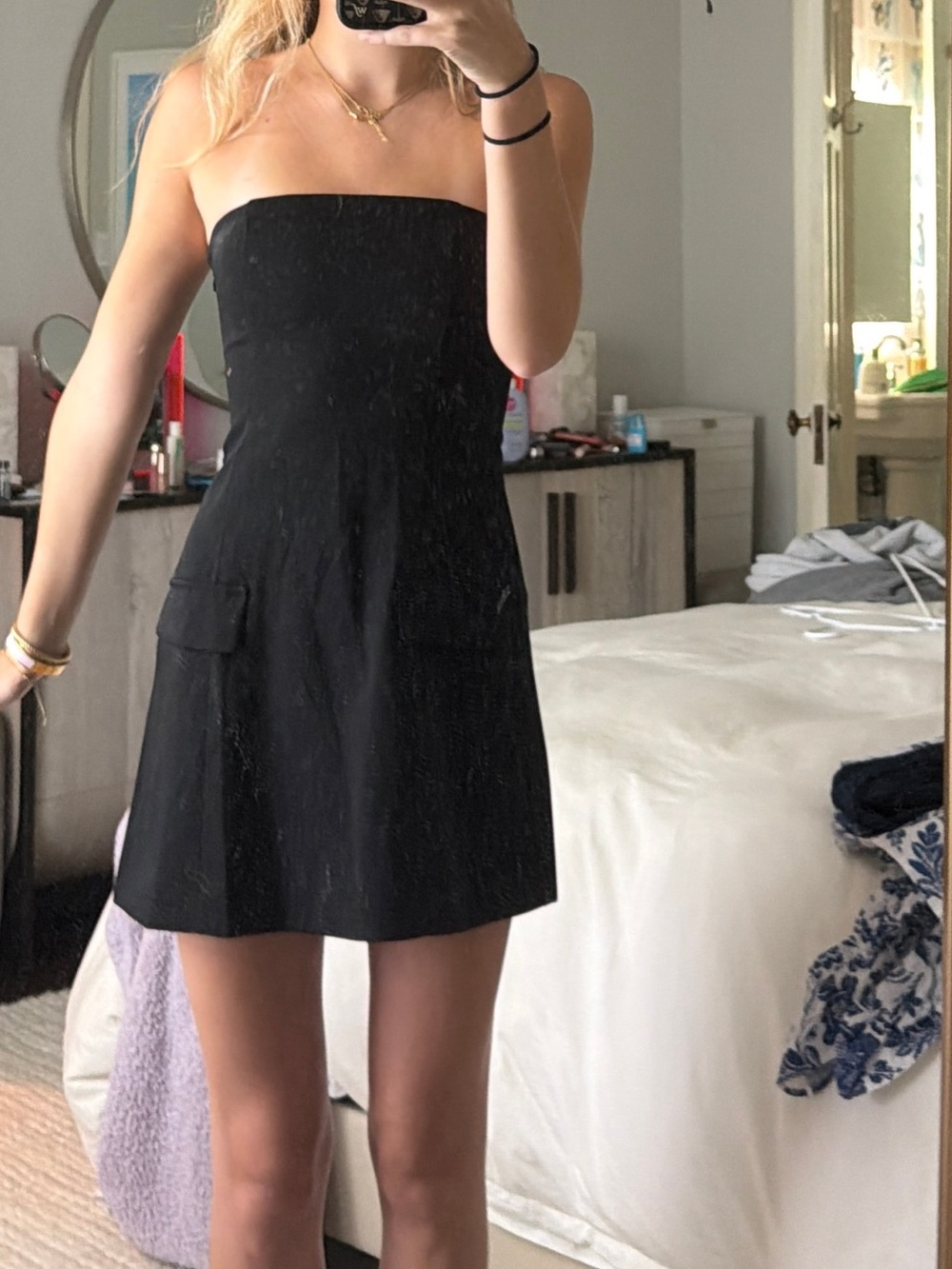Peppermayo Black Strapless Pocket Mini Dress